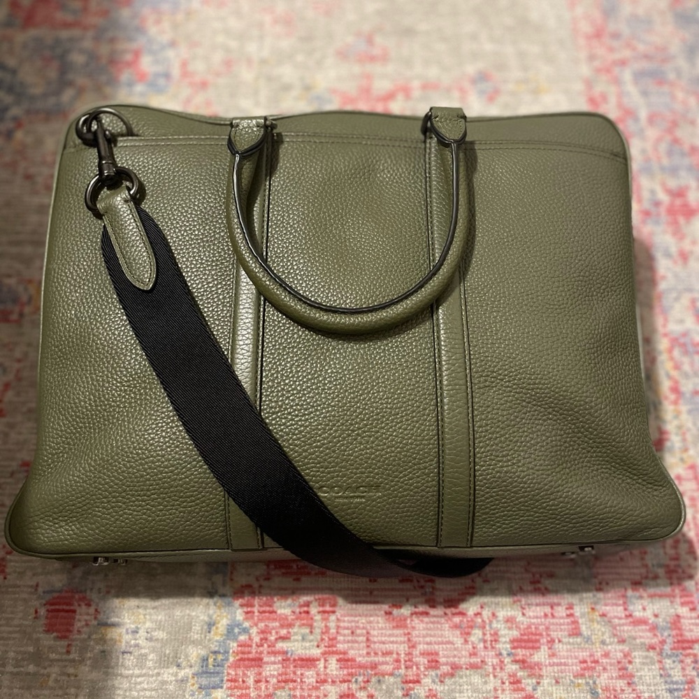 Genuine Coach Leather Briefcase • Olive green